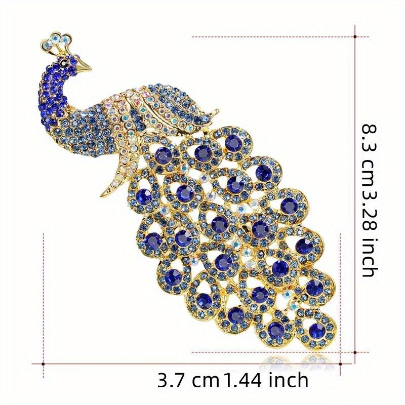 Vintage Peacock Brooch with Rhinestones Elegant Lapel Pin for Women