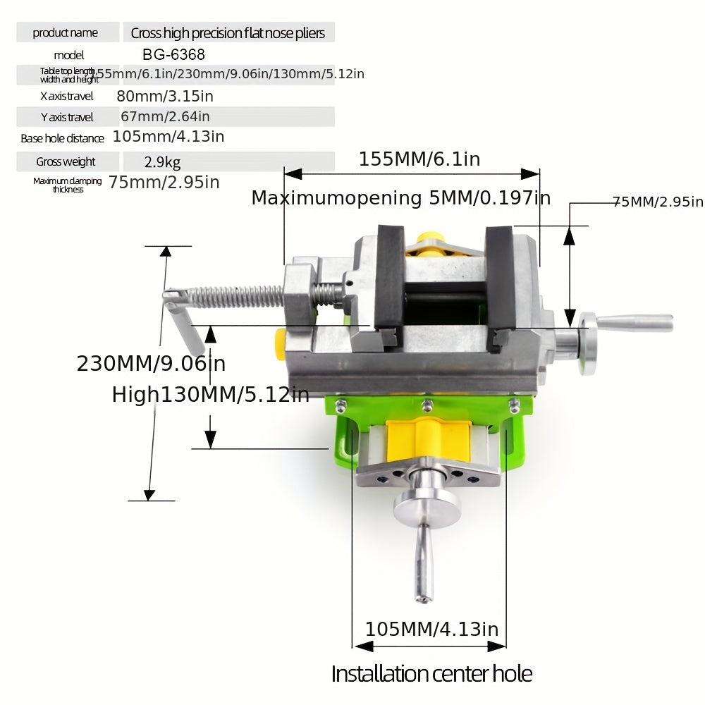 Green Aluminum Alloy Cross-Sliding Vise with 80mm X-Travel and 67cm Y-Travel for Drill Press and Milling Machines