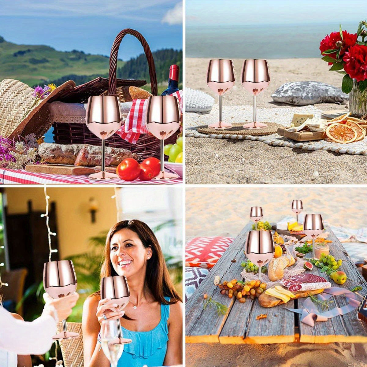 Два больших винных бокала из нержавеющей стали объемом 18 унций для семейных ужинов, свадеб и юбилеев. Прочные и небьющиеся.