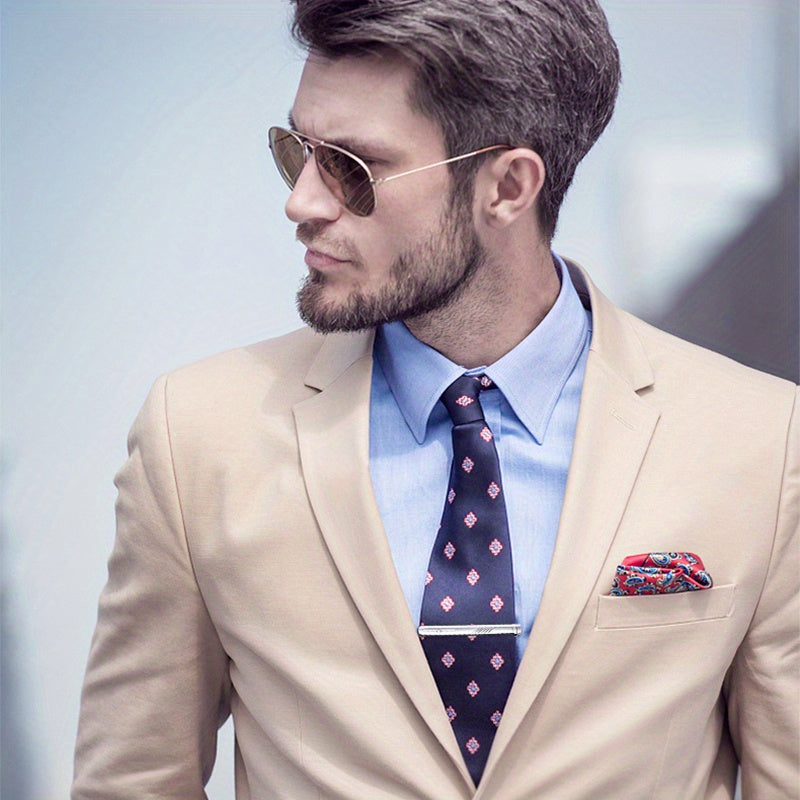 Juego de 5 clips de corbata de metal plateado para hombre, elegantes, con textura, pasadores para corbata para ropa formal