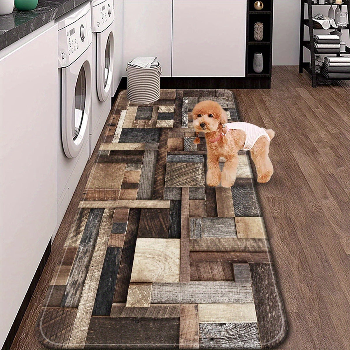 Vintage yog'och bosma oshxona matosi, sirpanmaydigan, namlikka chidamli pol matosi, kir yuvish, hammom, yotoq xonasi uchun