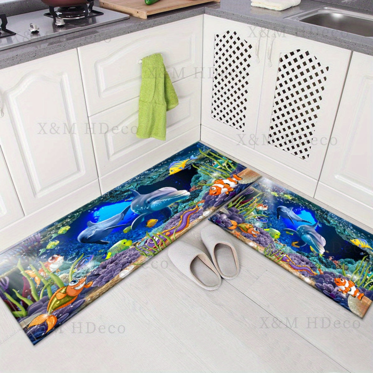 Non-Slip Underwater Oasis Area Rug Absorbent Anti-Fatigue Mat for Kitchen Bathroom