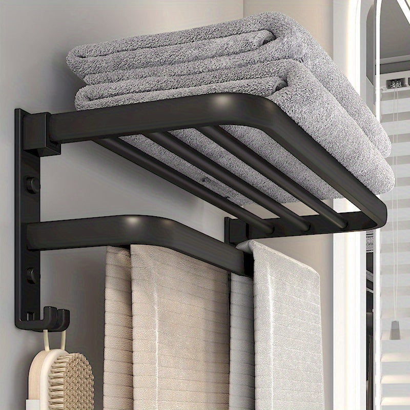 Wall-Mounted Bathroom Towel Rack with Bar for Shower Towels and Storage