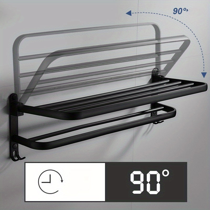 Wall-Mounted Bathroom Towel Rack with Bar for Shower Towels and Storage
