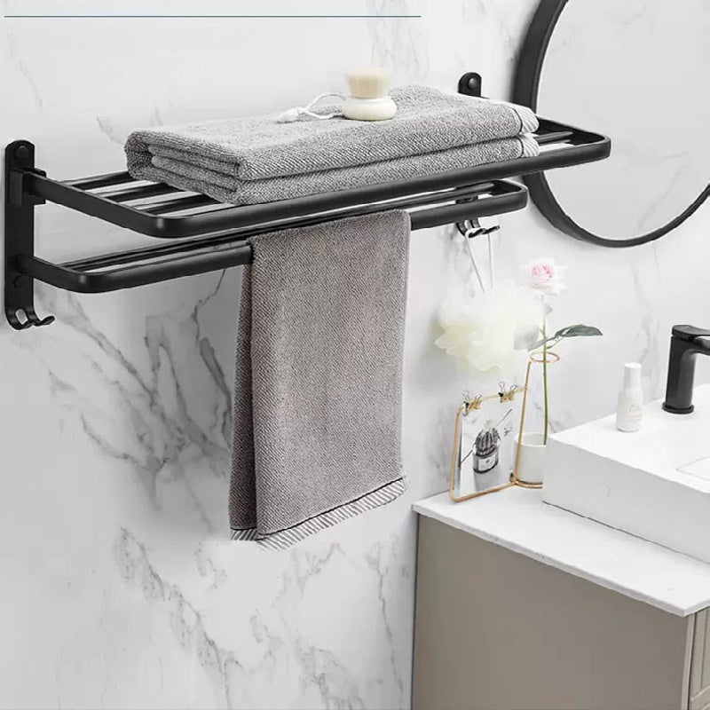 Wall-Mounted Bathroom Towel Rack with Bar for Shower Towels and Storage