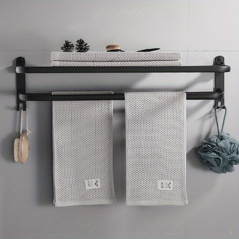 Wall-Mounted Bathroom Towel Rack with Bar for Shower Towels and Storage