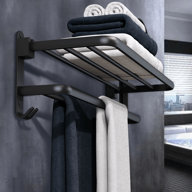 Wall-Mounted Bathroom Towel Rack with Bar for Shower Towels and Storage