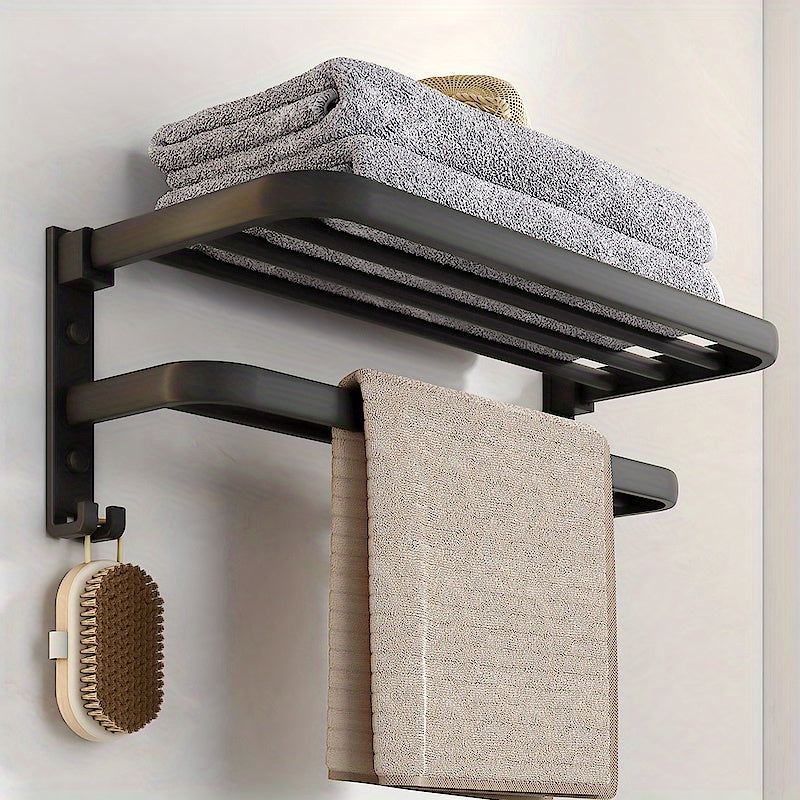 Wall-Mounted Bathroom Towel Rack with Bar for Shower Towels and Storage