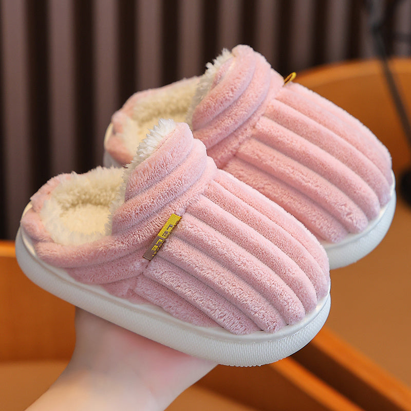 Kids Fleece-Lined Slippers with Fabric Upper and EVA Outsole for Home Comfort