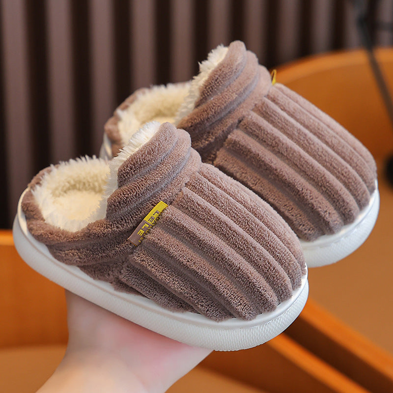 Kids Fleece-Lined Slippers with Fabric Upper and EVA Outsole for Home Comfort