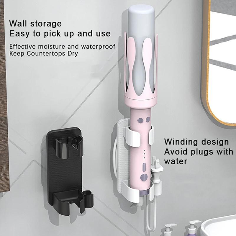 Wall Mounted Hair Dryer and Curler Holder, Plastic, Space-Saving Storage