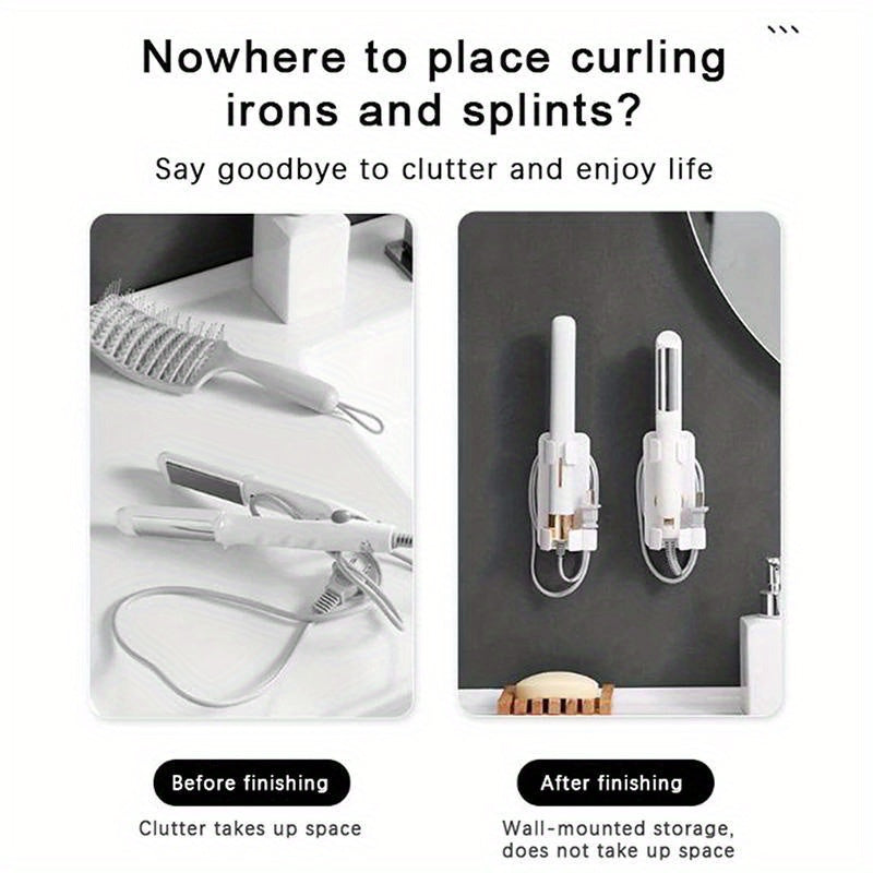 Wall Mounted Hair Dryer and Curler Holder, Plastic, Space-Saving Storage
