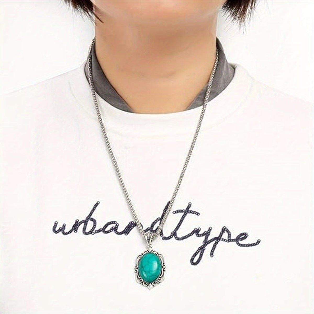 Boho Style Jewelry Set with Turquoise Inlaid Flower Design Necklace Bracelet Earrings