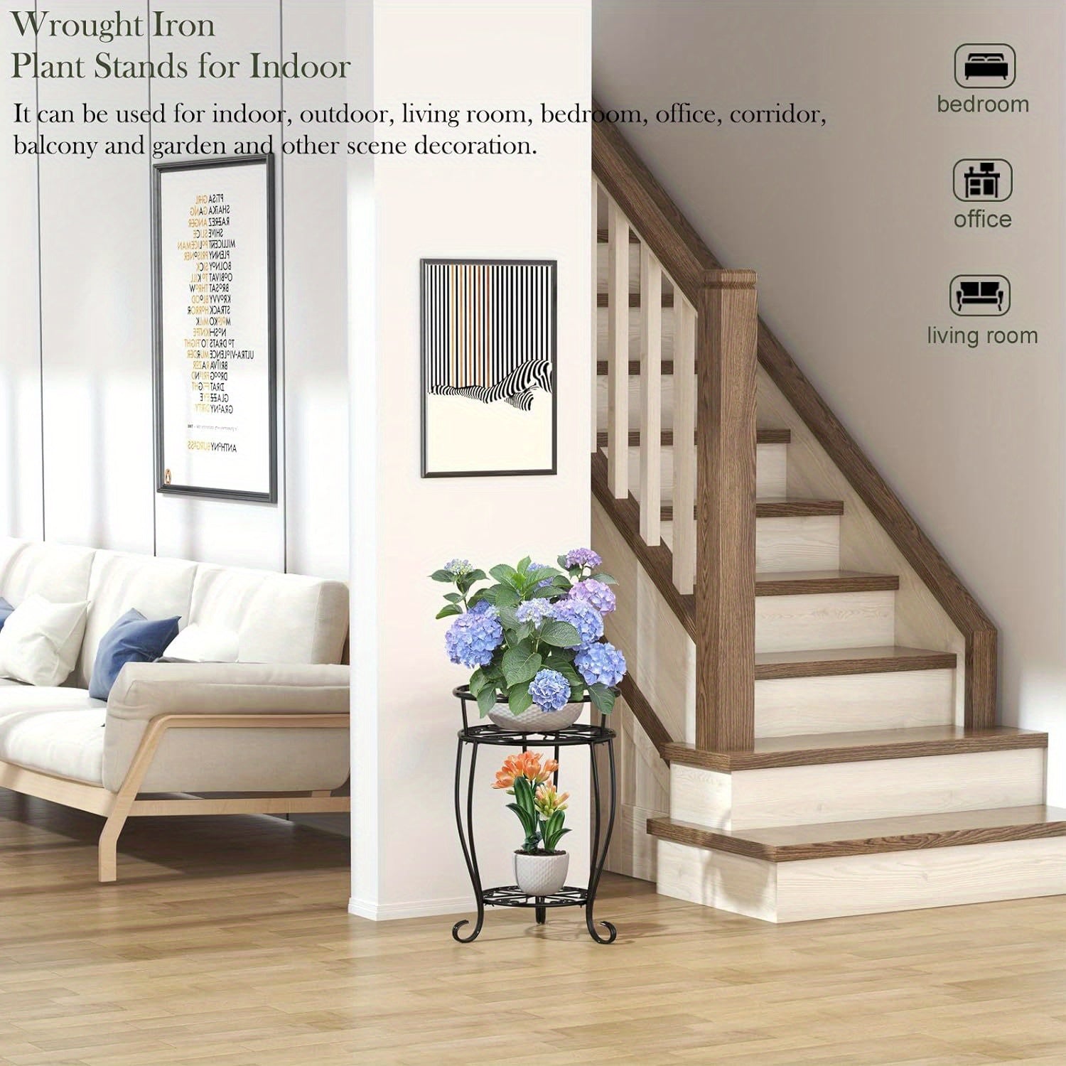 Metal Plant Stand 2-Tier Round Shelves Golden Finish Rustproof Wrought Iron 49.2cm