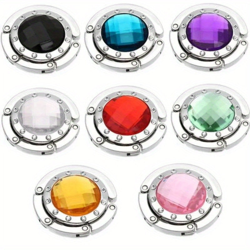Crystal Adorned Foldable Handbag Hook for Tables Purse Hanger Metal Accessory