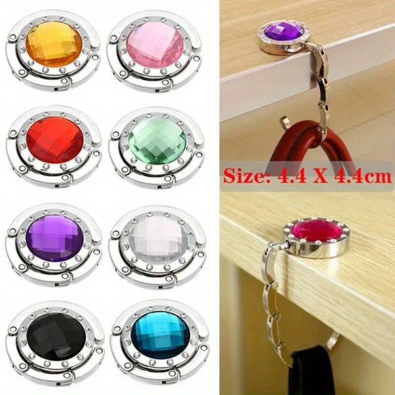 Crystal Adorned Foldable Handbag Hook for Tables Purse Hanger Metal Accessory