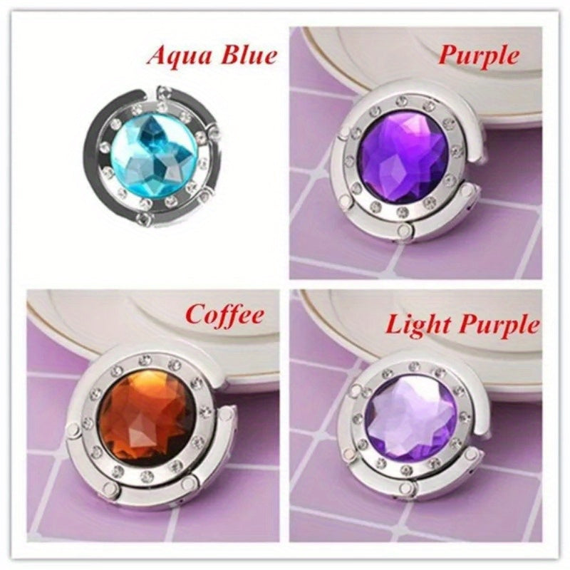 Crystal Adorned Foldable Handbag Hook for Tables Purse Hanger Metal Accessory