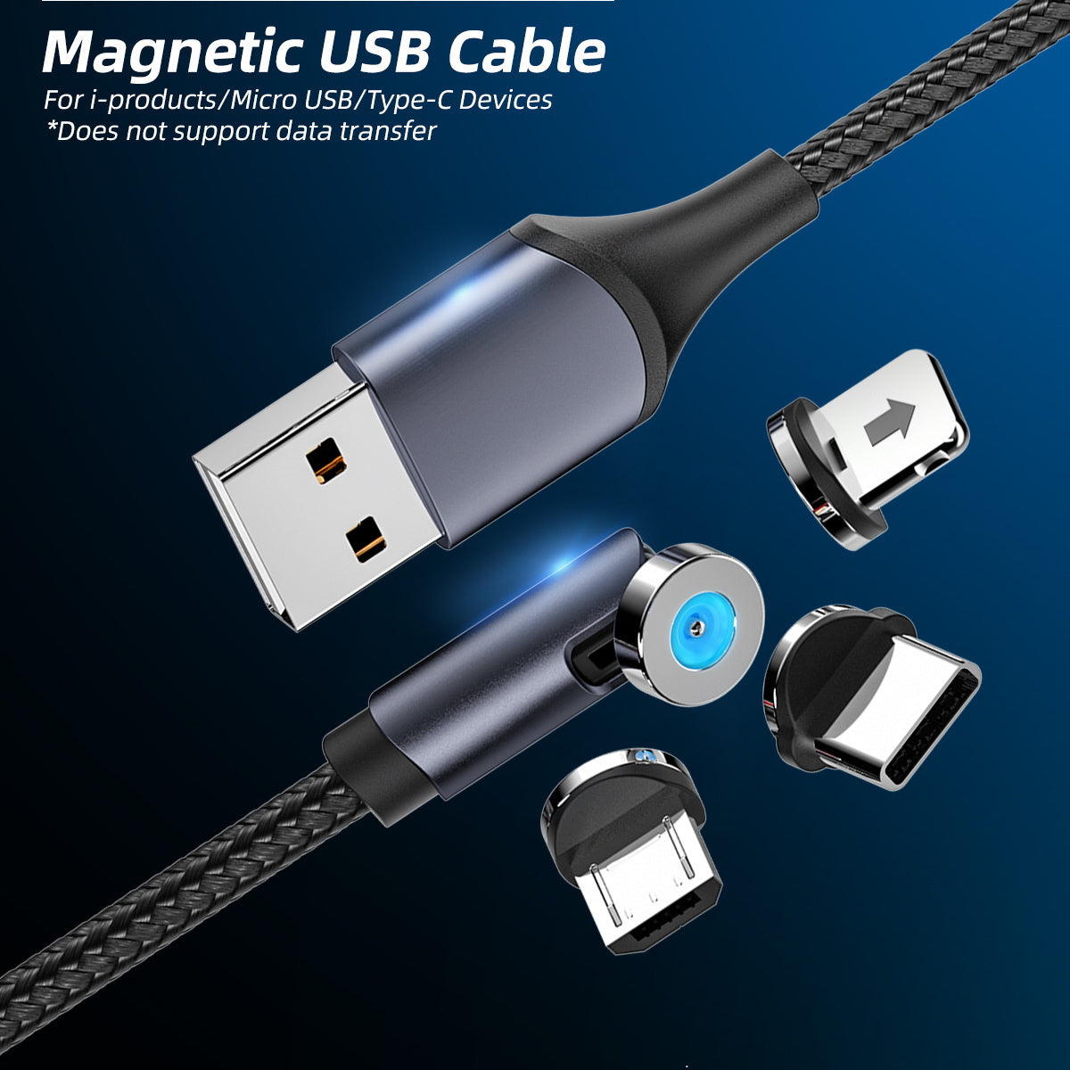 Кабель для быстрой зарядки с вращающимся магнитом на 540 градусов с разъемом Type C, Micro USB для Samsung, Xiaomi, iPhone