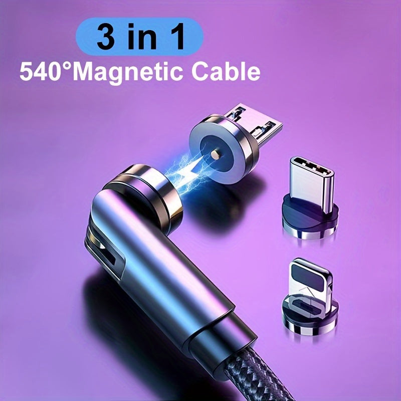 540 Degree Rotating Magnetic Fast Charging Cable with Type C Micro USB for Samsung Xiaomi iPhone