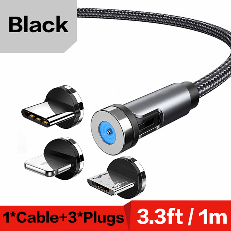 Кабель для быстрой зарядки с вращающимся магнитом на 540 градусов с разъемом Type C, Micro USB для Samsung, Xiaomi, iPhone