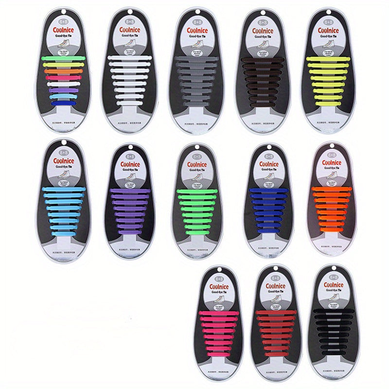 16-Pack Elastic No-Tie Lazy Shoe Laces for Sneakers, Slip-On Sports Shoes