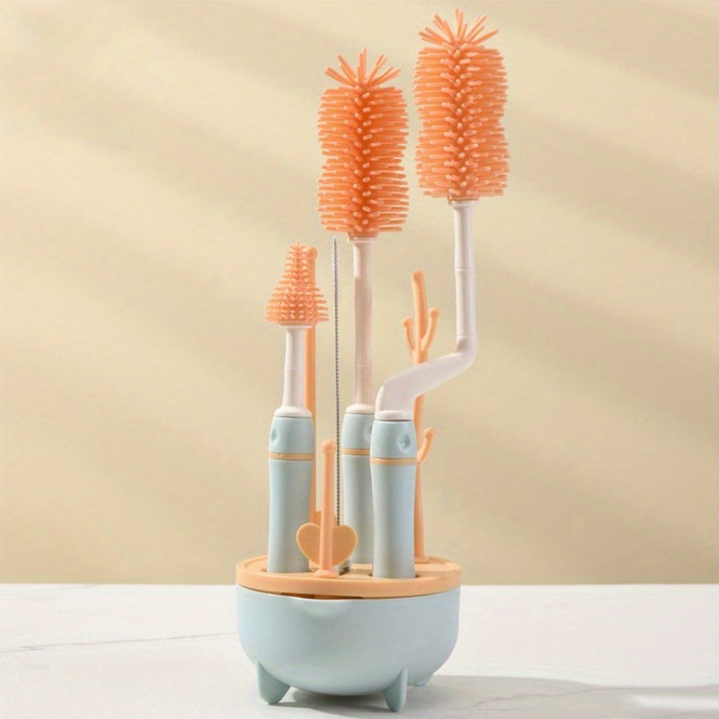 Non-Toxic Food-Grade Bottle Brush Set with Drying Rack for Safe Cleaning