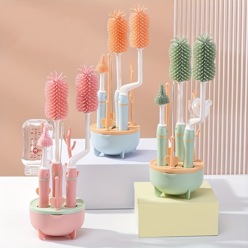 Non-Toxic Food-Grade Bottle Brush Set with Drying Rack for Safe Cleaning