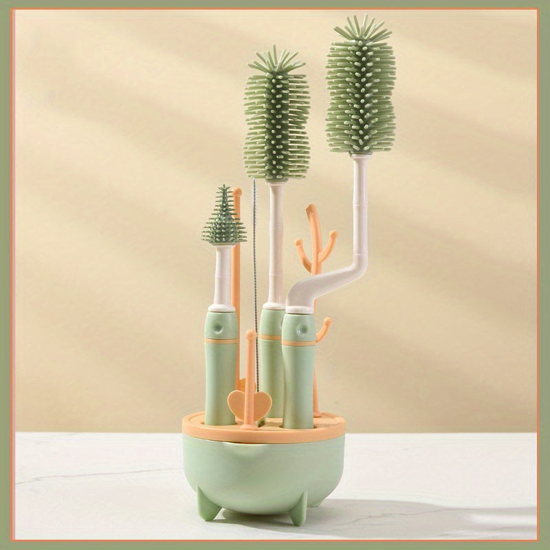Non-Toxic Food-Grade Bottle Brush Set with Drying Rack for Safe Cleaning