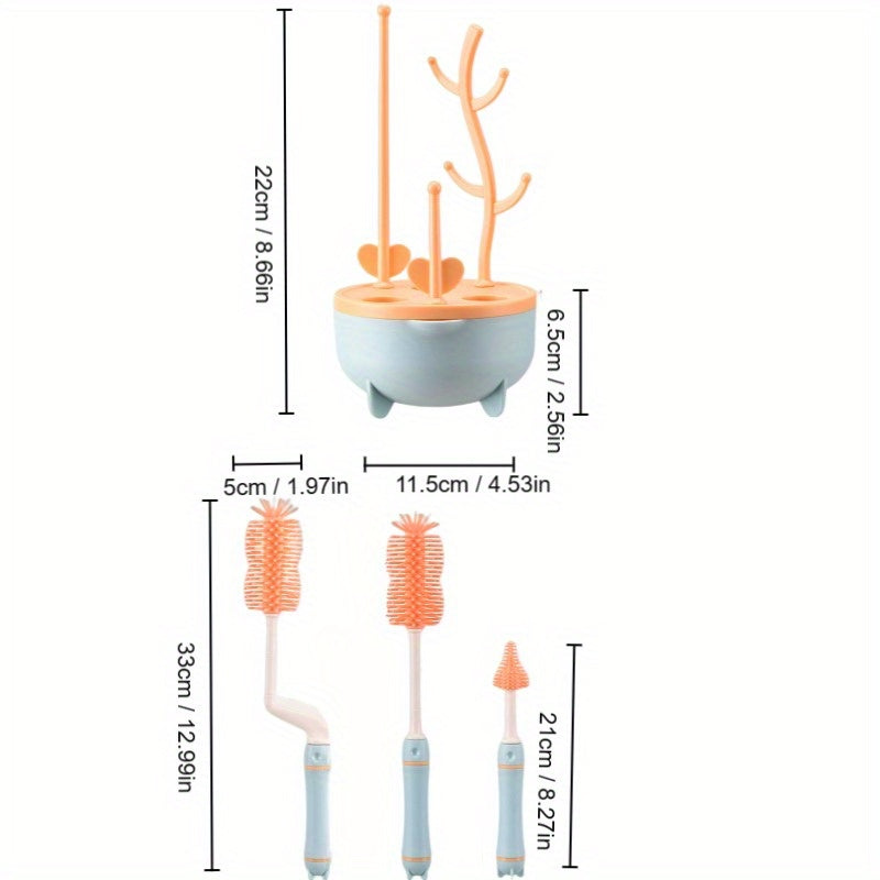 Non-Toxic Food-Grade Bottle Brush Set with Drying Rack for Safe Cleaning