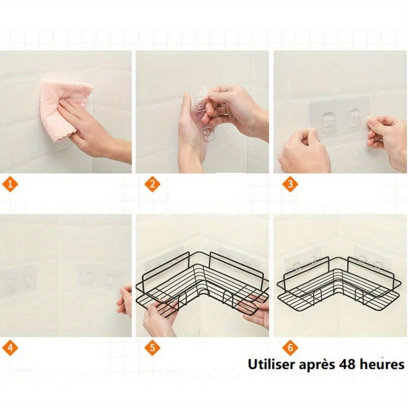 Estante de esquina para baño con montaje adhesivo, almacenamiento duradero para artículos de tocador