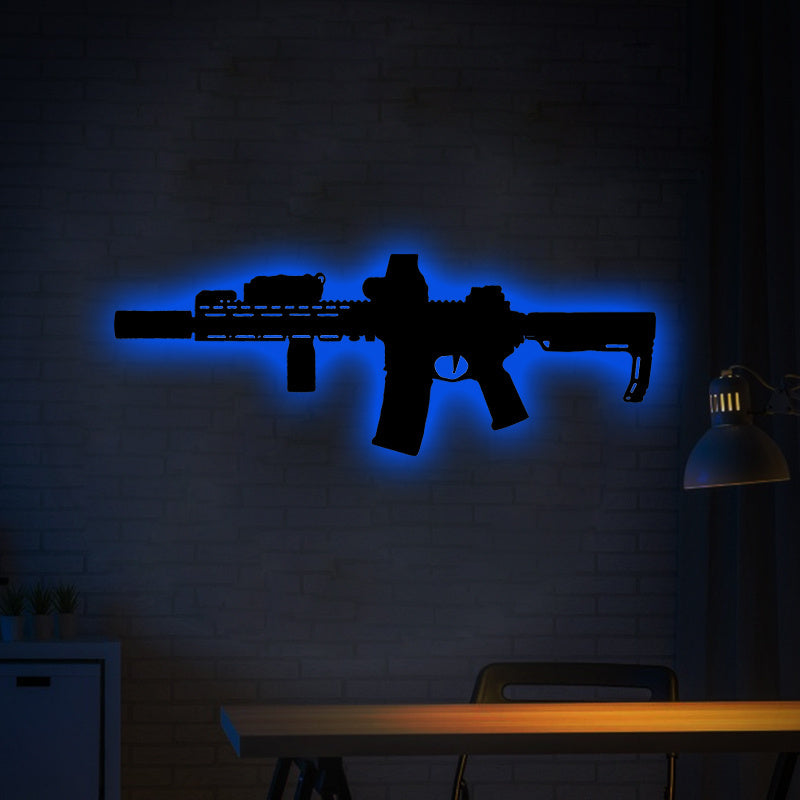 Gun Wall Light for Gaming Room Decor, Home Plaque, Boyfriend Gift