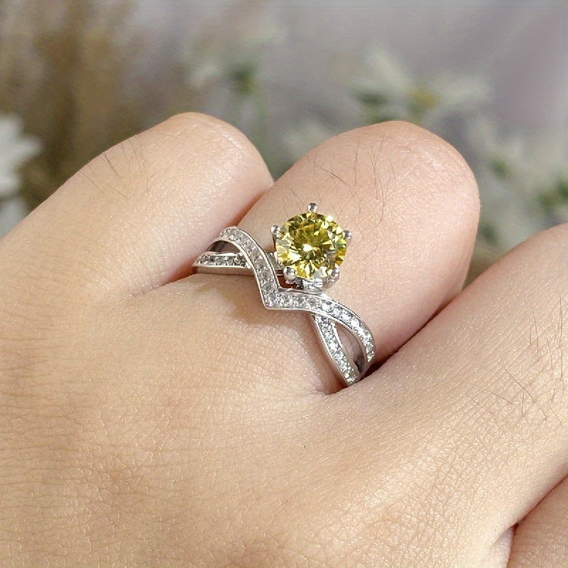 Bague de fiançailles en moissanite coloré de 1 carat pour femmes en argent sterling hypoallergénique