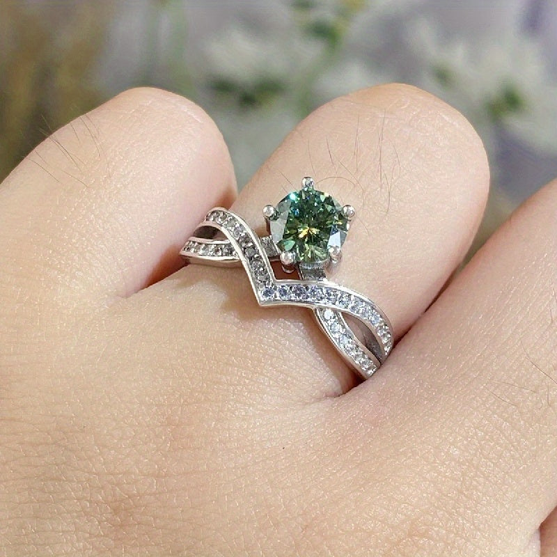 Bague de fiançailles en moissanite coloré de 1 carat pour femmes en argent sterling hypoallergénique