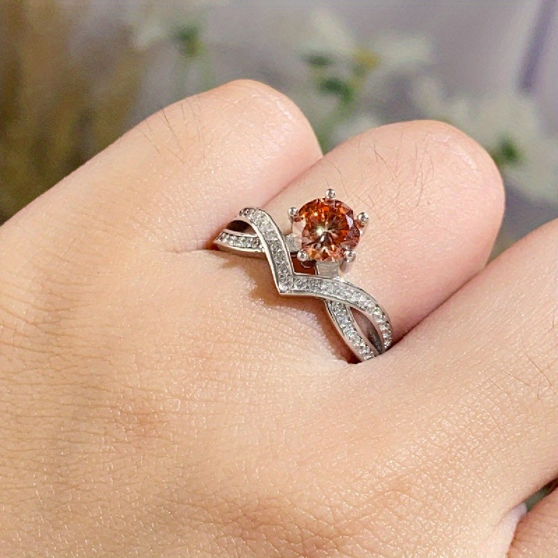 Bague de fiançailles en moissanite coloré de 1 carat pour femmes en argent sterling hypoallergénique