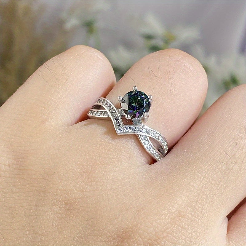 Bague de fiançailles en moissanite coloré de 1 carat pour femmes en argent sterling hypoallergénique