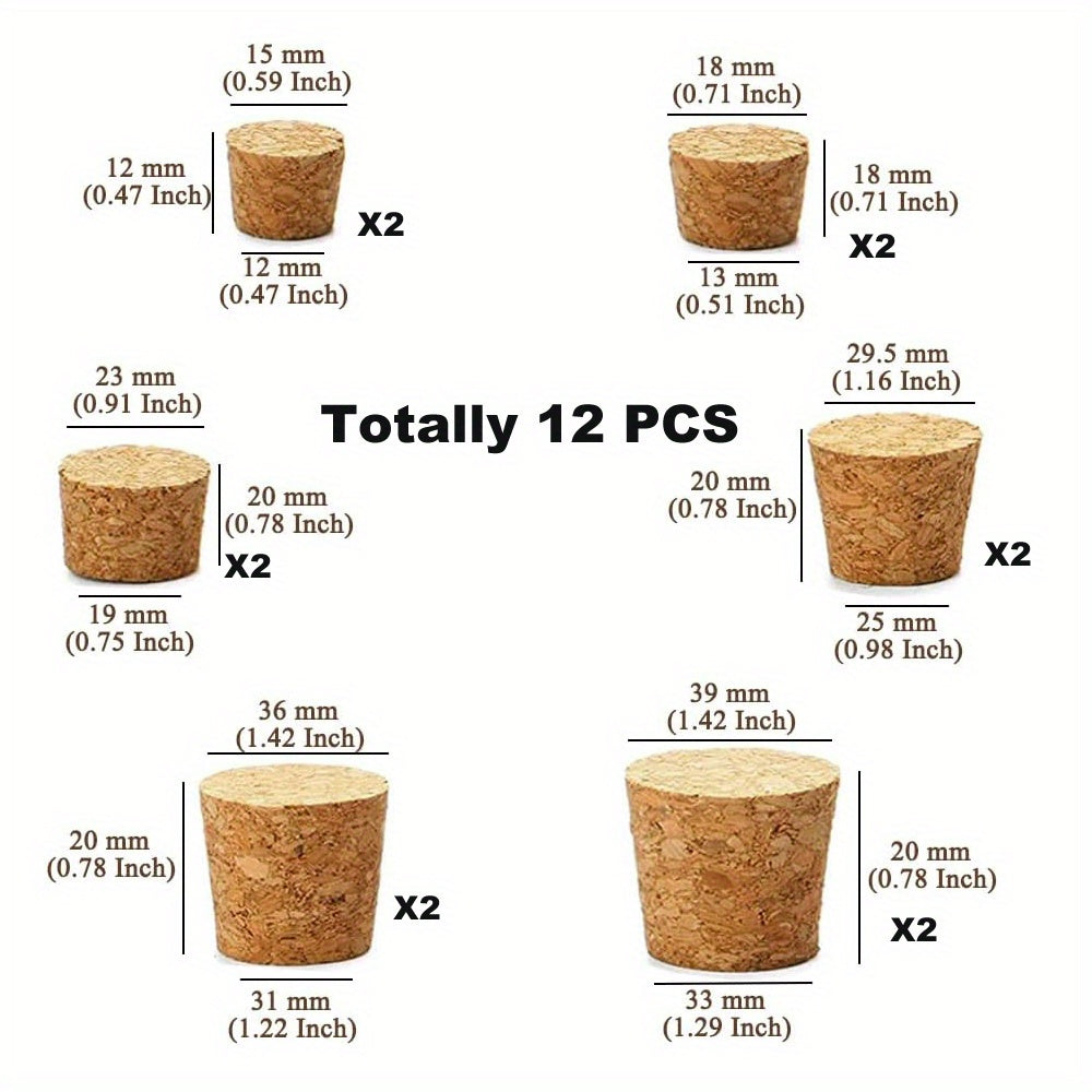 12 Wooden Tapered Cork Plugs for Wine and Beer Bottle Crafts