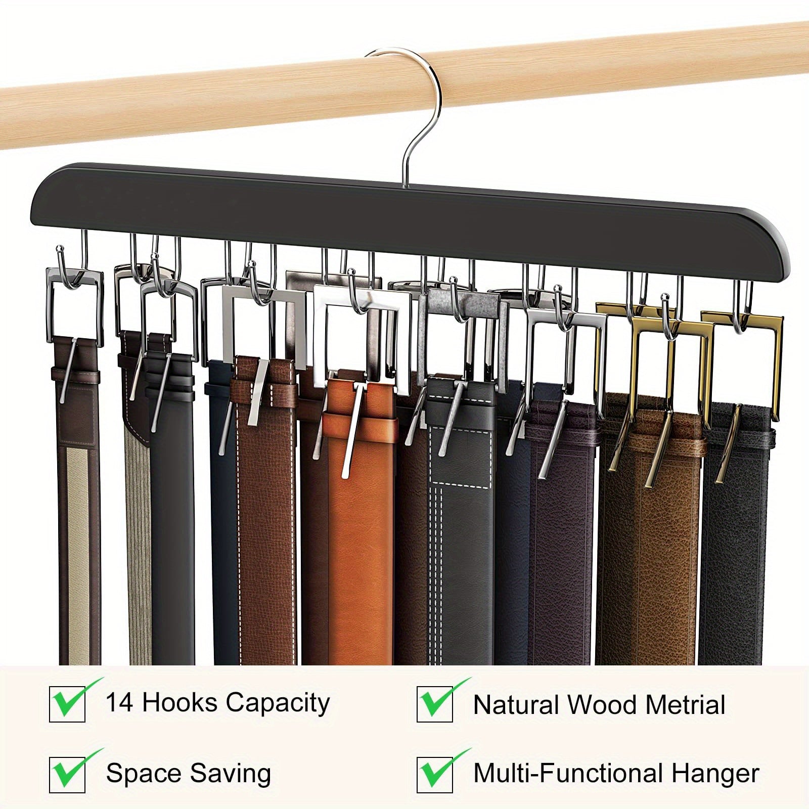 Multi-Hook Belt Hanger for Ties Scarves Belts Closet Organizer Durable Storage Rack