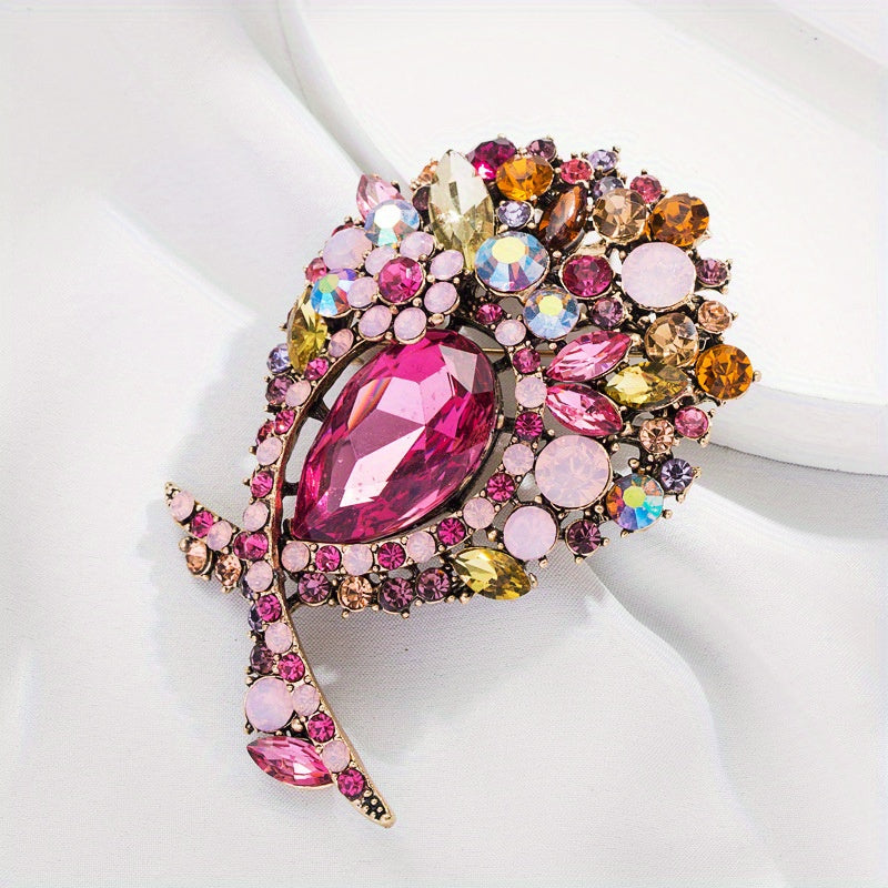 High-End Rhinestone Flower Shaped Corsage Badge for Women's Dress and Clothing Accessories