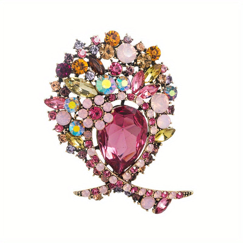 High-End Rhinestone Flower Shaped Corsage Badge for Women's Dress and Clothing Accessories