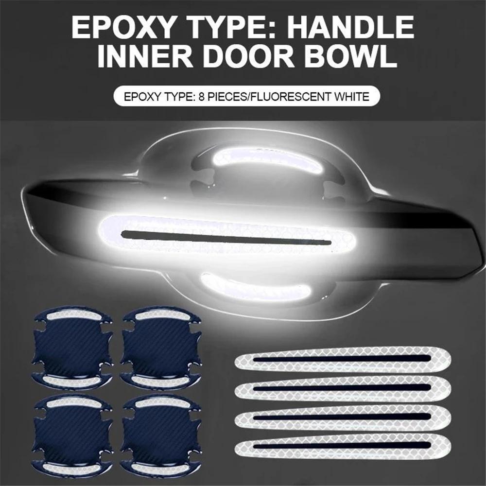 8Pcs Universal 3D Carbon Fiber Car Door Handle Stickers Scratch-Resistant Reflective Strips