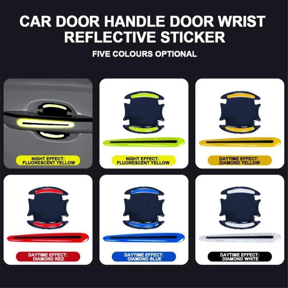 8Pcs Universal 3D Carbon Fiber Car Door Handle Stickers Scratch-Resistant Reflective Strips