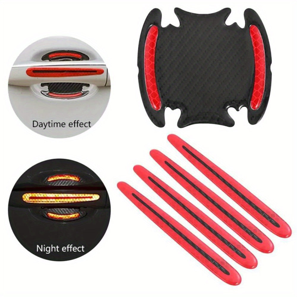 8Pcs Universal 3D Carbon Fiber Car Door Handle Stickers Scratch-Resistant Reflective Strips