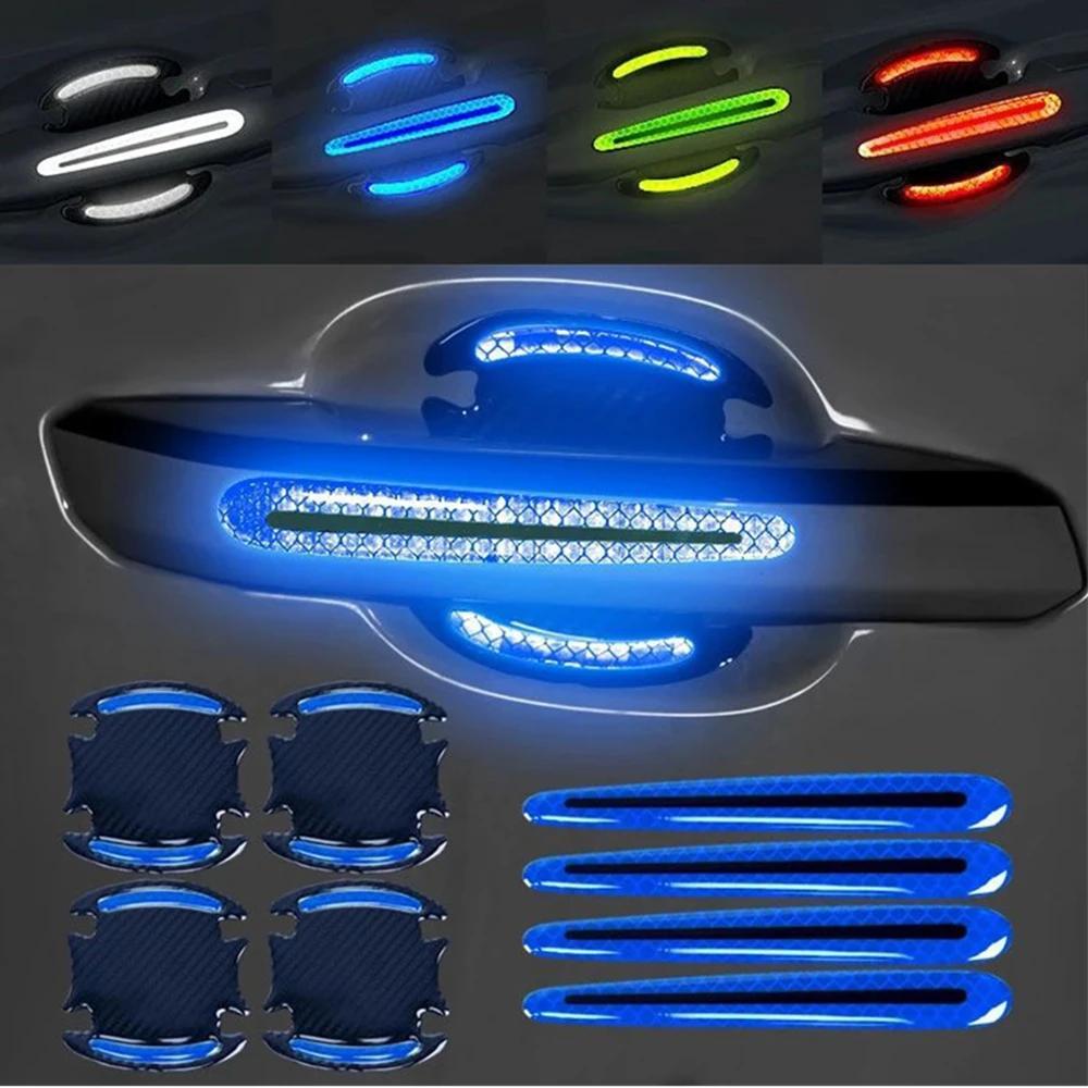 8Pcs Universal 3D Carbon Fiber Car Door Handle Stickers Scratch-Resistant Reflective Strips