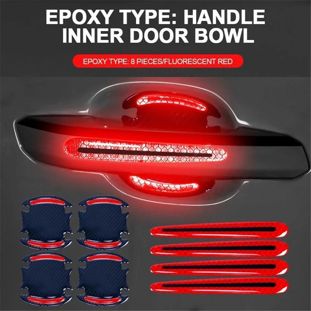 8Pcs Universal 3D Carbon Fiber Car Door Handle Stickers Scratch-Resistant Reflective Strips
