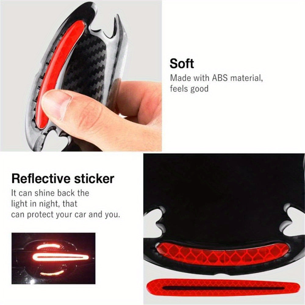 8Pcs Universal 3D Carbon Fiber Car Door Handle Stickers Scratch-Resistant Reflective Strips