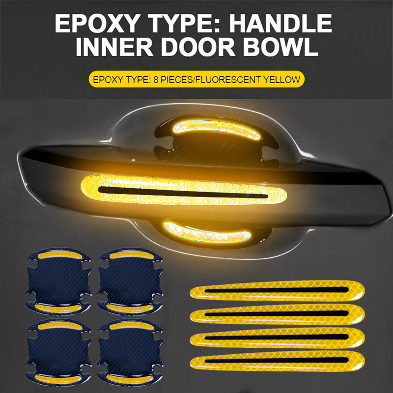 8Pcs Universal 3D Carbon Fiber Car Door Handle Stickers Scratch-Resistant Reflective Strips