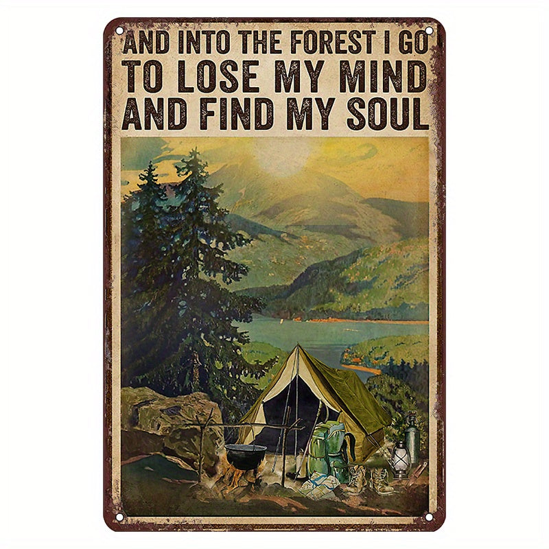 Retro Metal Tin Sign Forest Adventure Wall Decor for Outdoors Man Cave Fitness Studio