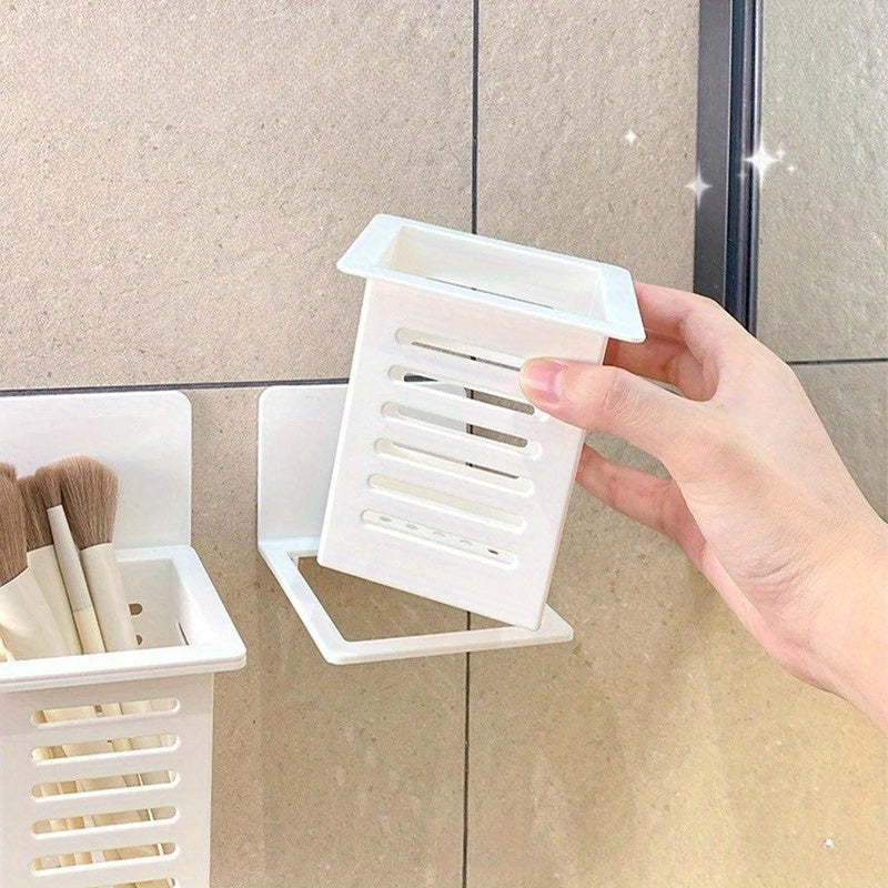 Self-Adhesive Bathroom Toothbrush Holder with Storage and Organization