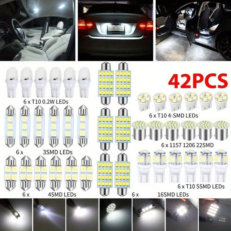 42pcs White LED Car Interior Light Kit for Map Dome License Plate 6000K