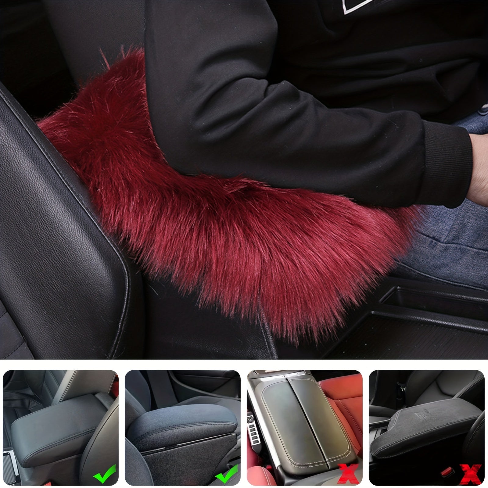 Universal Winter Plush Fur Car Center Console Cover Armrest Cushion
